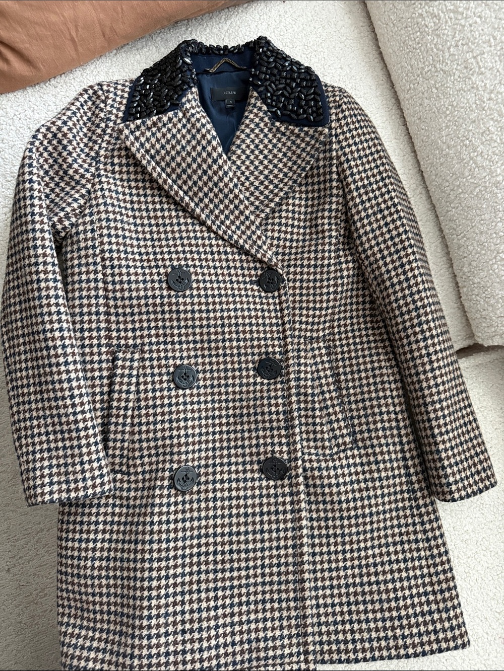 J. Crew Houndstooth Pea Coat with Navy Lining Size 4
